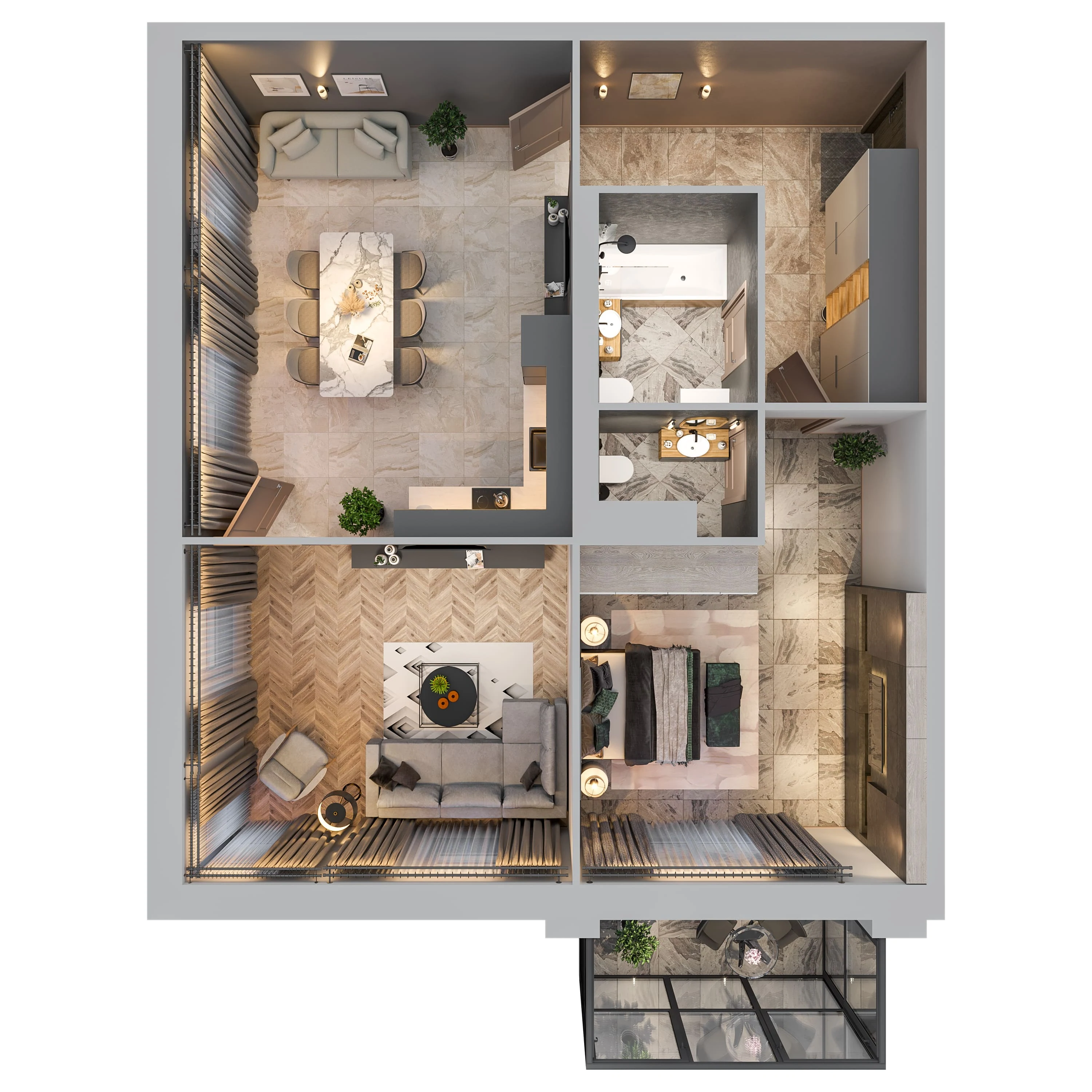 Планировка 2-комнатная 73,8 м² в ЖК «Город-парк «Лисино» — Город-парк «Лисино»