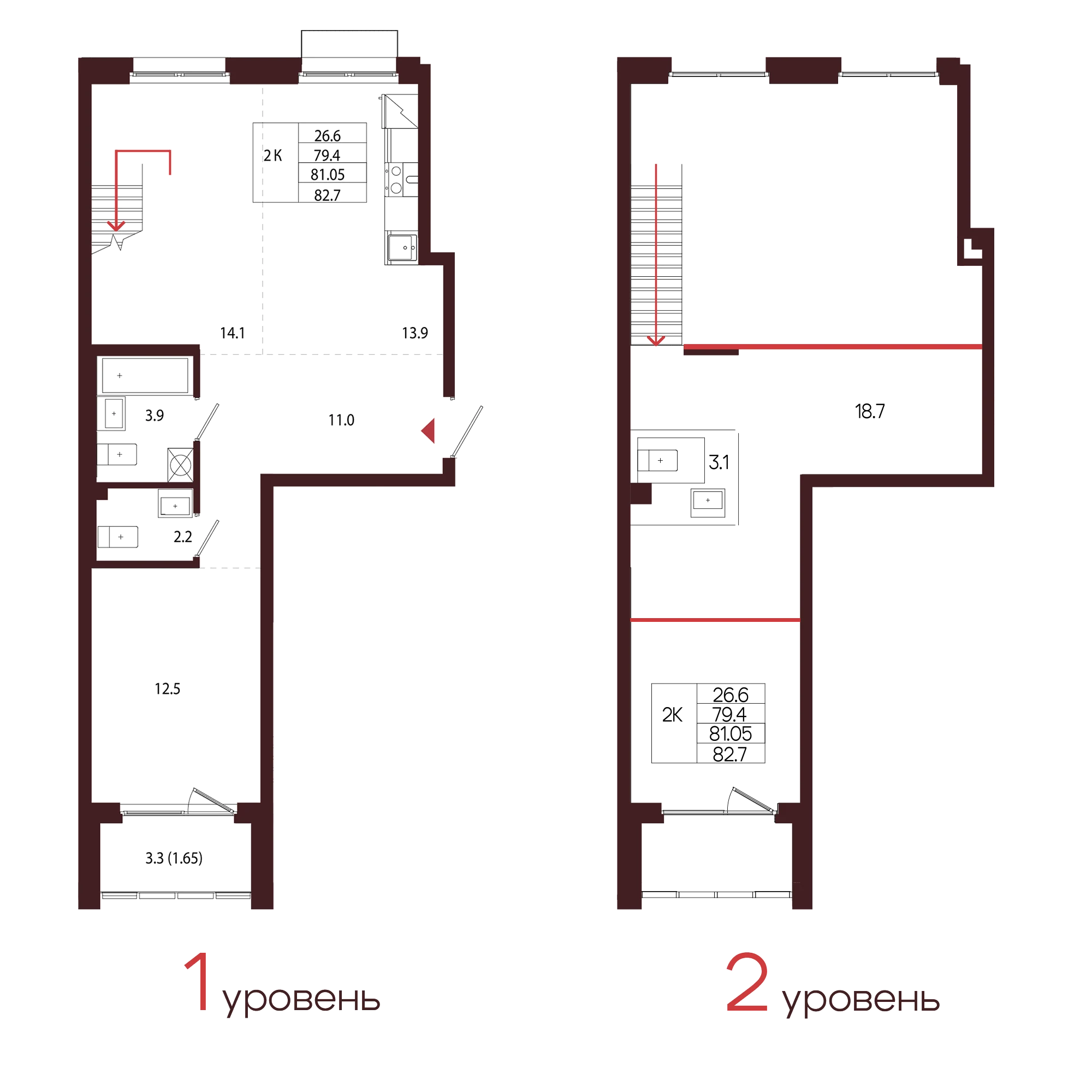 Планировка 2-комнатная 81 м² в ЖК «Город-парк «Лисино» — Город-парк «Лисино»