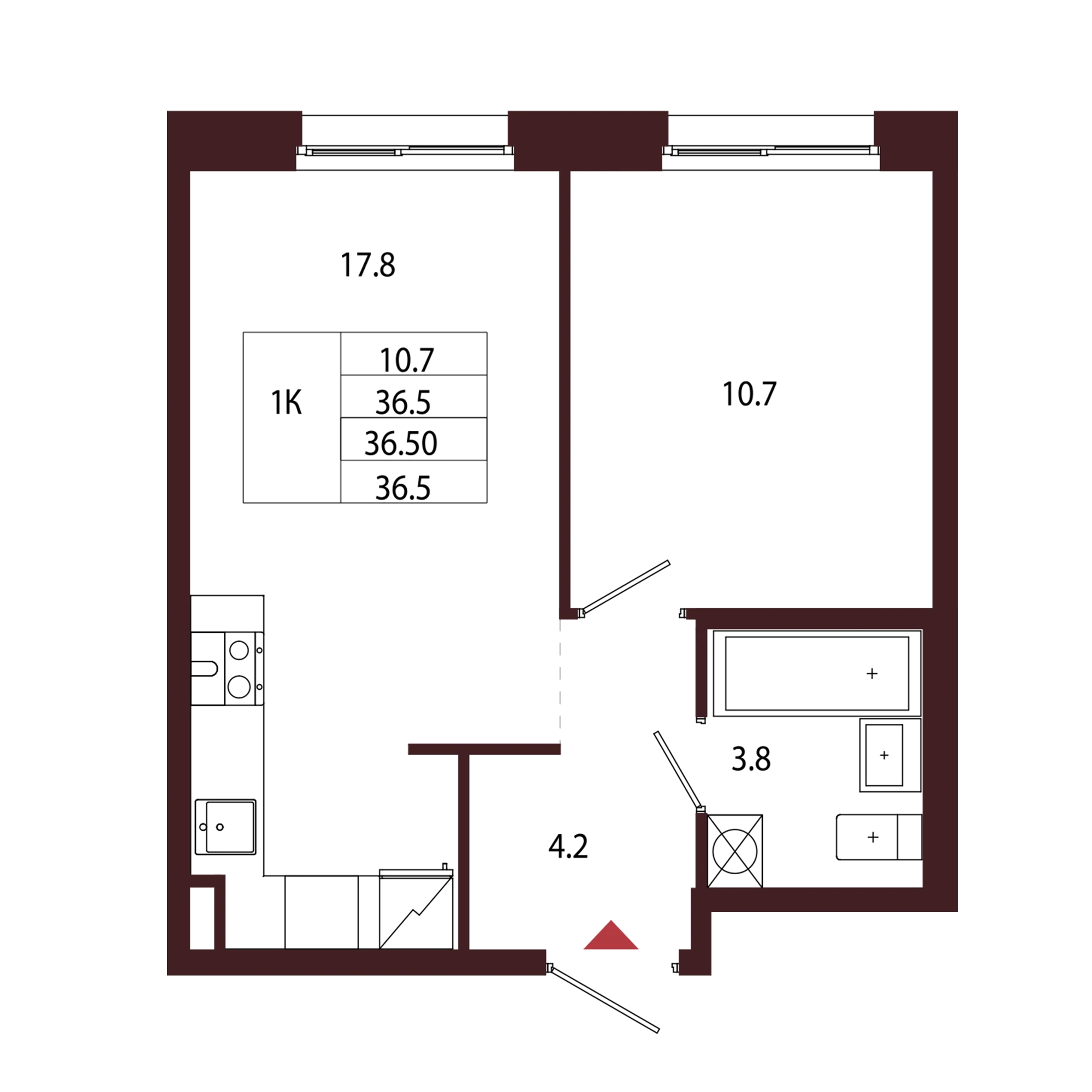 Планировка 1-комнатная 36,5 м² в ЖК «Город-парк «Лисино» — Город-парк «Лисино»
