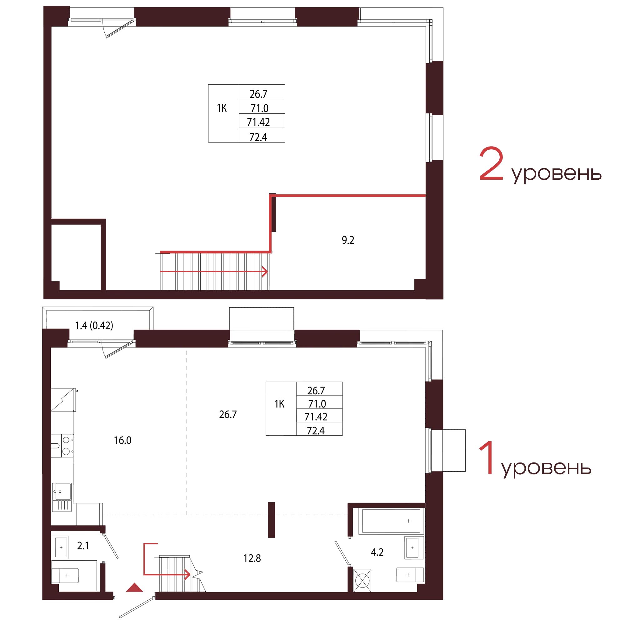 Планировка 1-комнатная 71,4 м² в ЖК «Город-парк «Лисино» — Город-парк «Лисино»