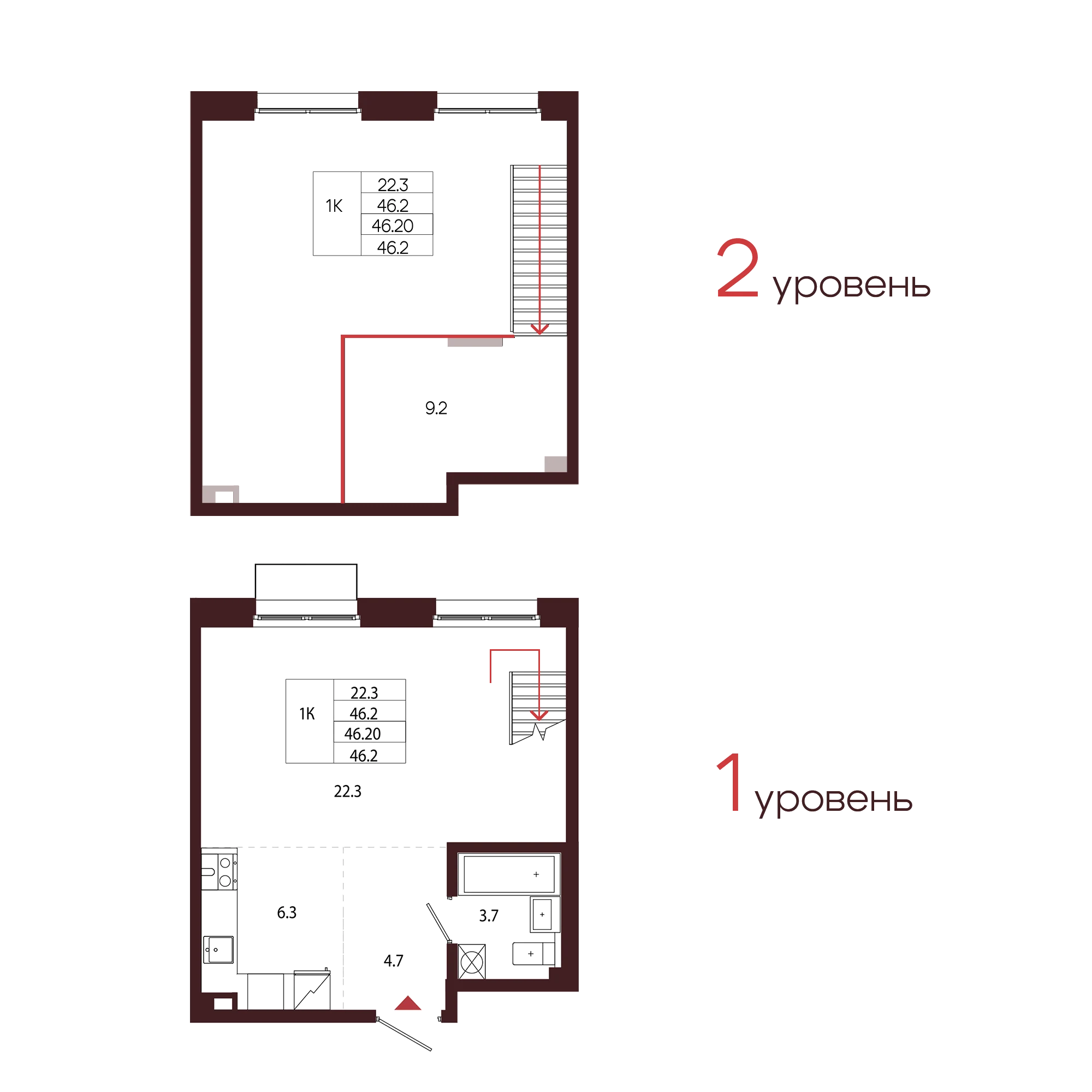 Планировка 1-комнатная 46,2 м² в ЖК «Город-парк «Лисино» — Город-парк «Лисино»