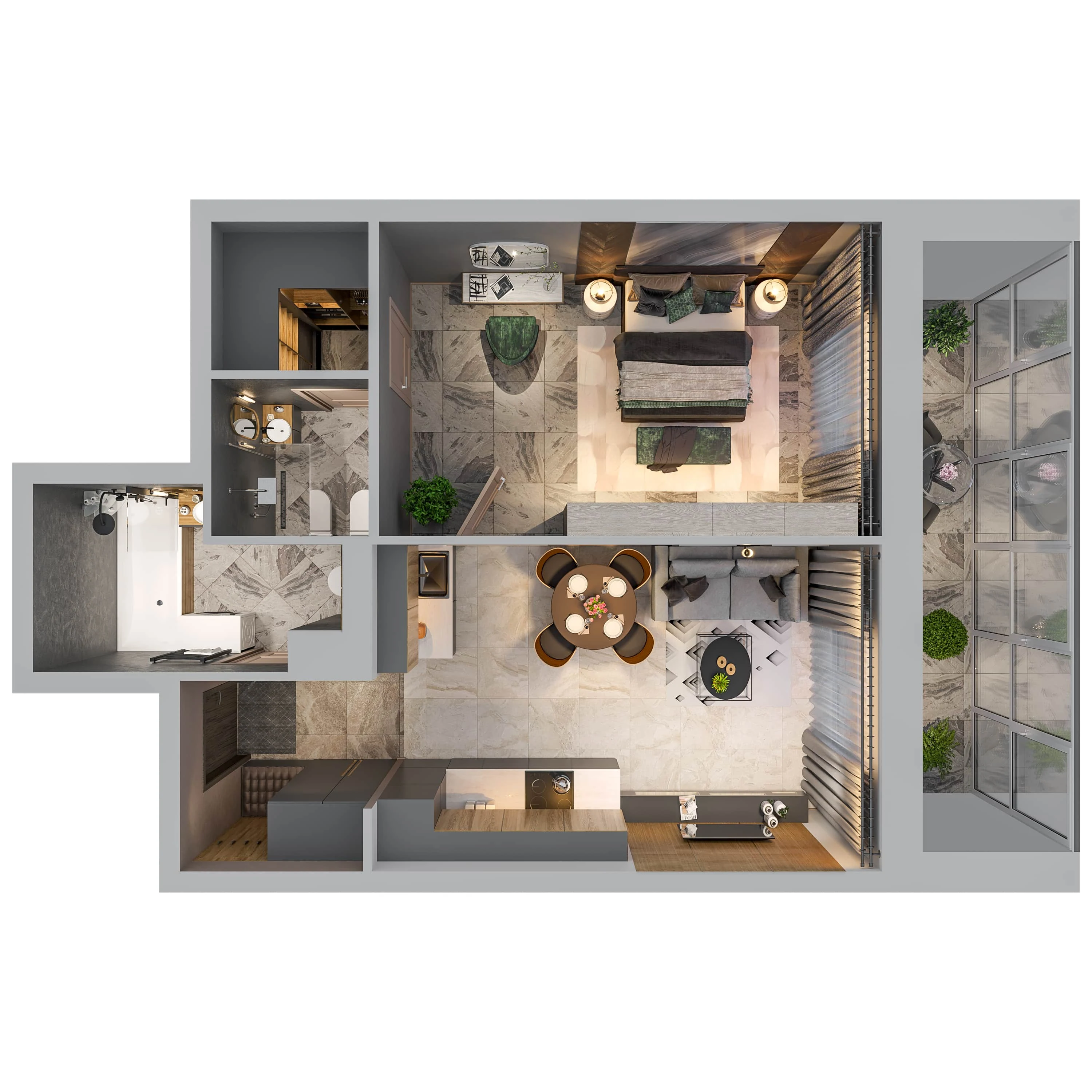 Планировка 1-комнатная 45,4 м² в ЖК «Город-парк «Лисино» — Город-парк «Лисино»