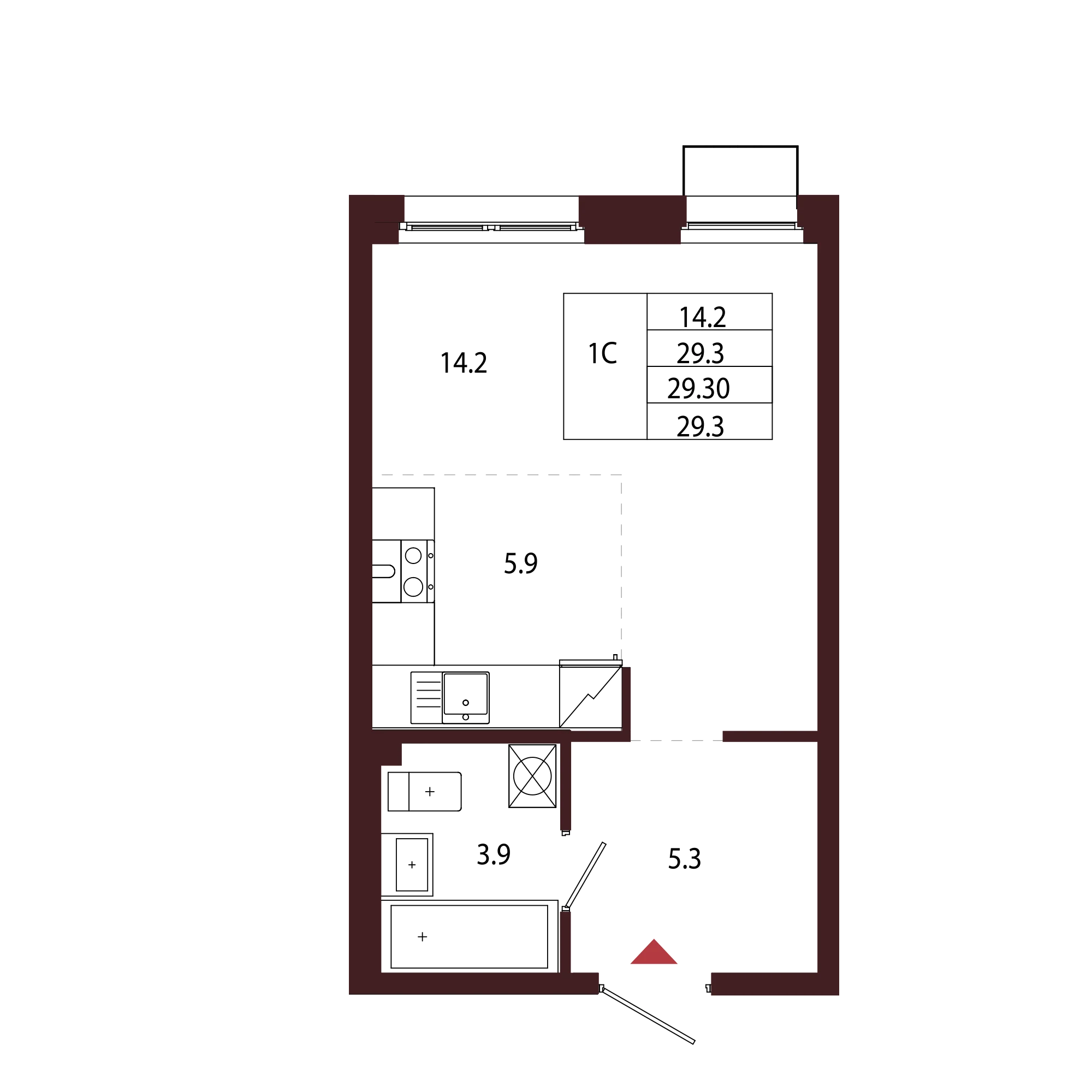 Планировка 1-комнатная 29,3 м² в ЖК «Город-парк «Лисино» — Город-парк «Лисино»