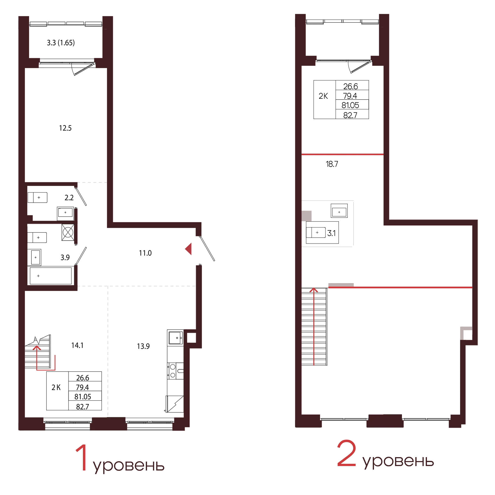Планировка 2-комнатная 81 м² в ЖК «Город-парк «Лисино» — Город-парк «Лисино»