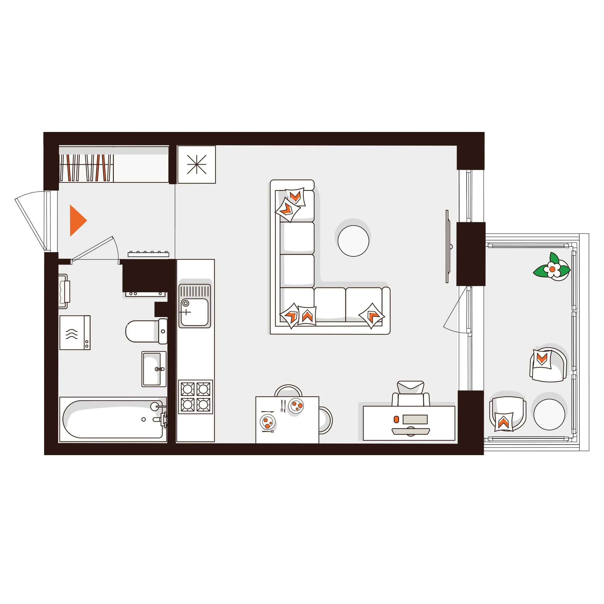 Планировка 1-комнатная 29,9 м² в ЖК «Город-парк «Лисино» — Город-парк «Лисино»