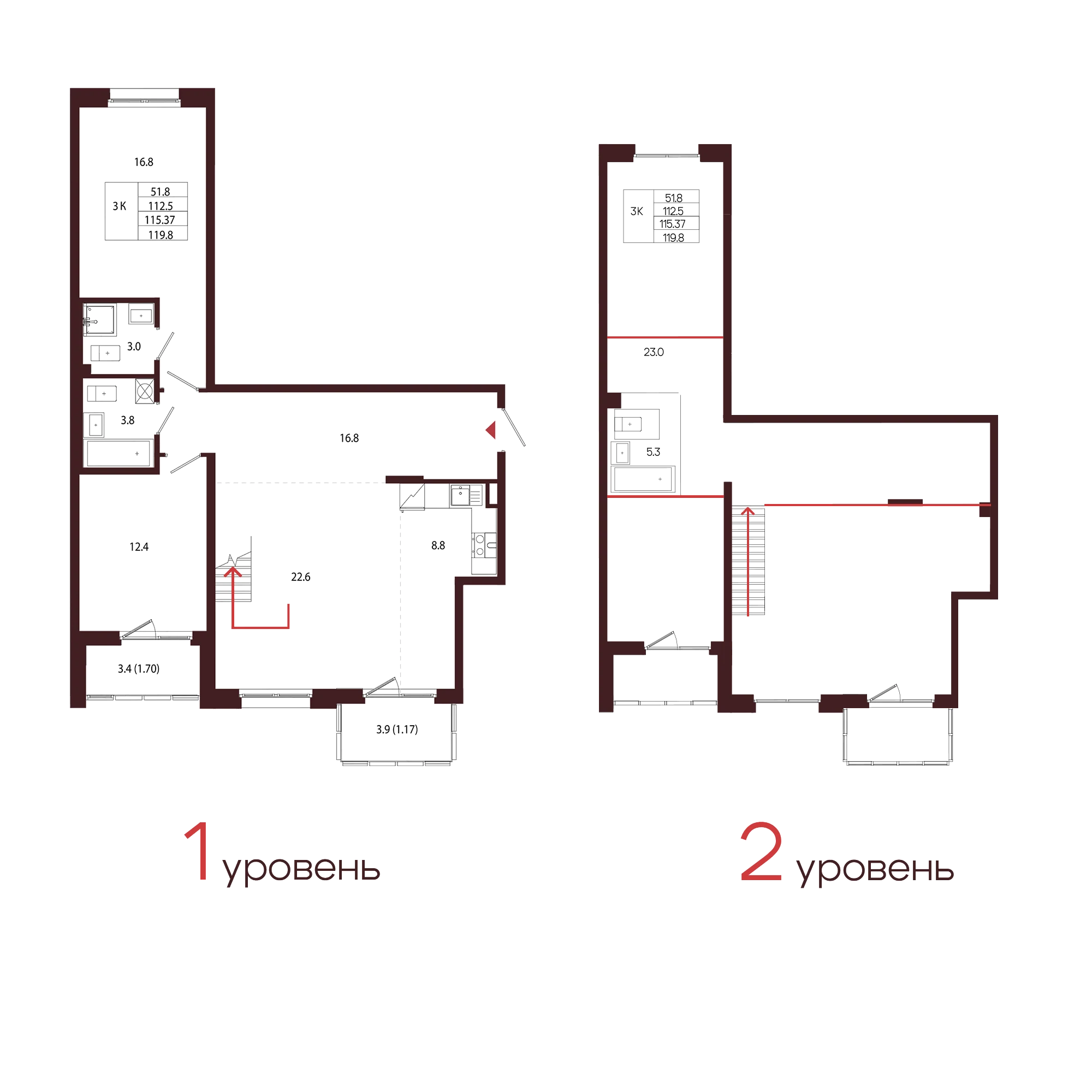 Планировка 3-комнатная 115,4 м² в ЖК «Город-парк «Лисино» — Город-парк «Лисино»