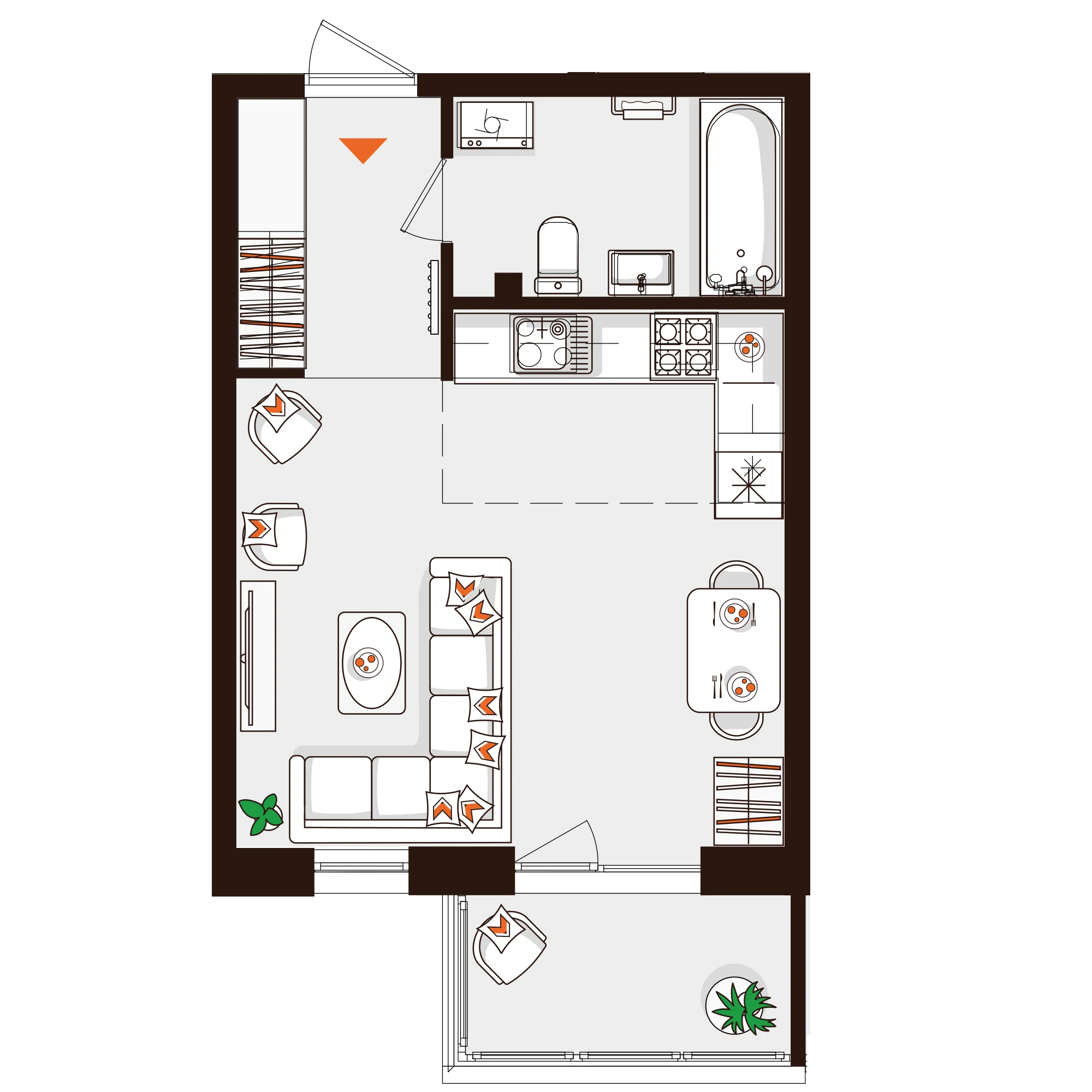 Планировка 1-комнатная 31,8 м² в ЖК «Город-парк «Лисино» — Город-парк «Лисино»