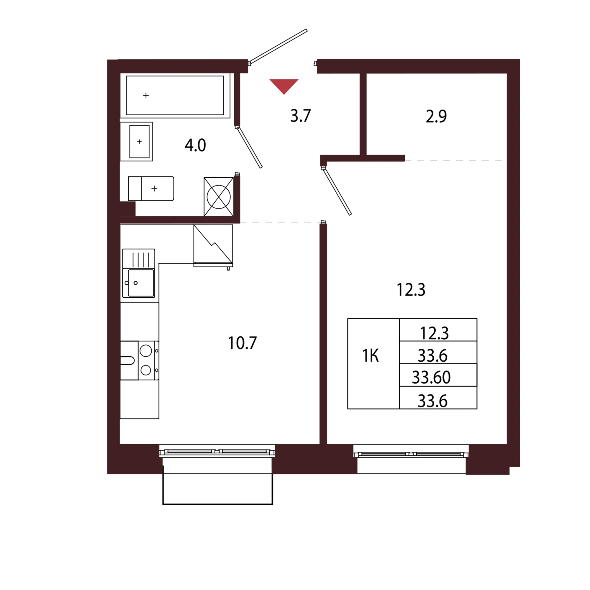 Планировка 1-комнатная 33,6 м² в ЖК «Город-парк «Лисино» — Город-парк «Лисино»
