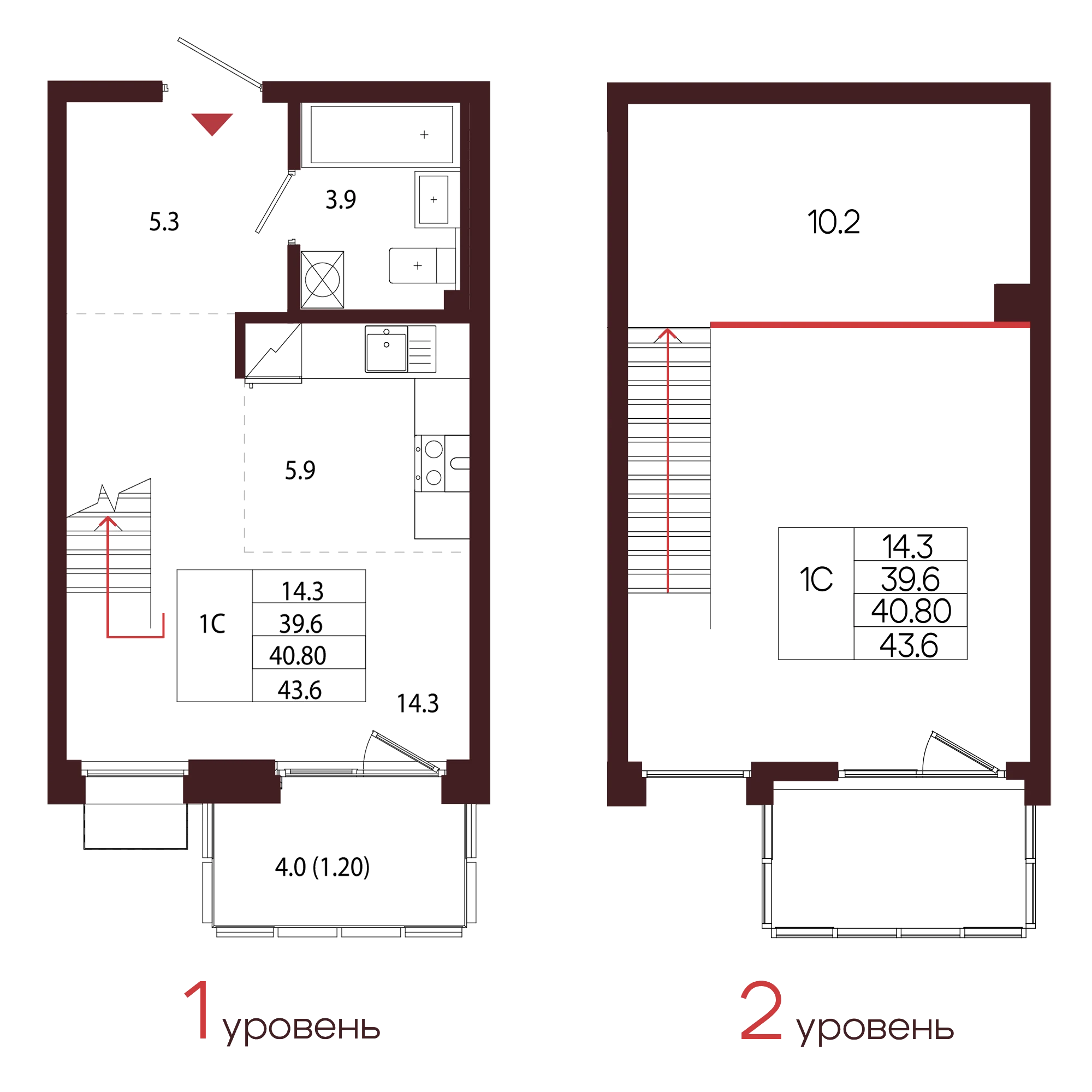 Планировка 1-комнатная 40,8 м² в ЖК «Город-парк «Лисино» — Город-парк «Лисино»