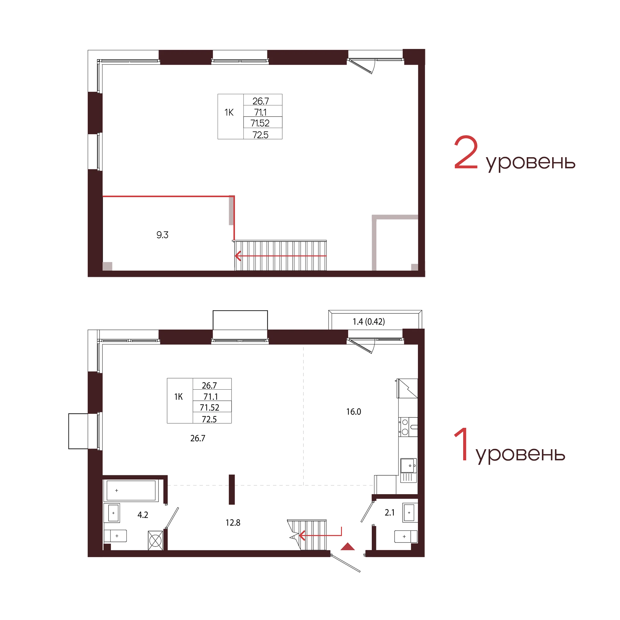 Планировка 1-комнатная 71,5 м² в ЖК «Город-парк «Лисино» — Город-парк «Лисино»