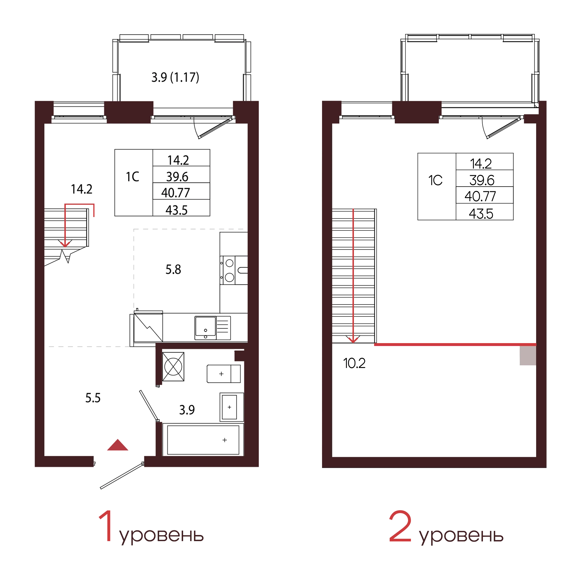 Планировка 1-комнатная 40,8 м² в ЖК «Город-парк «Лисино» — Город-парк «Лисино»