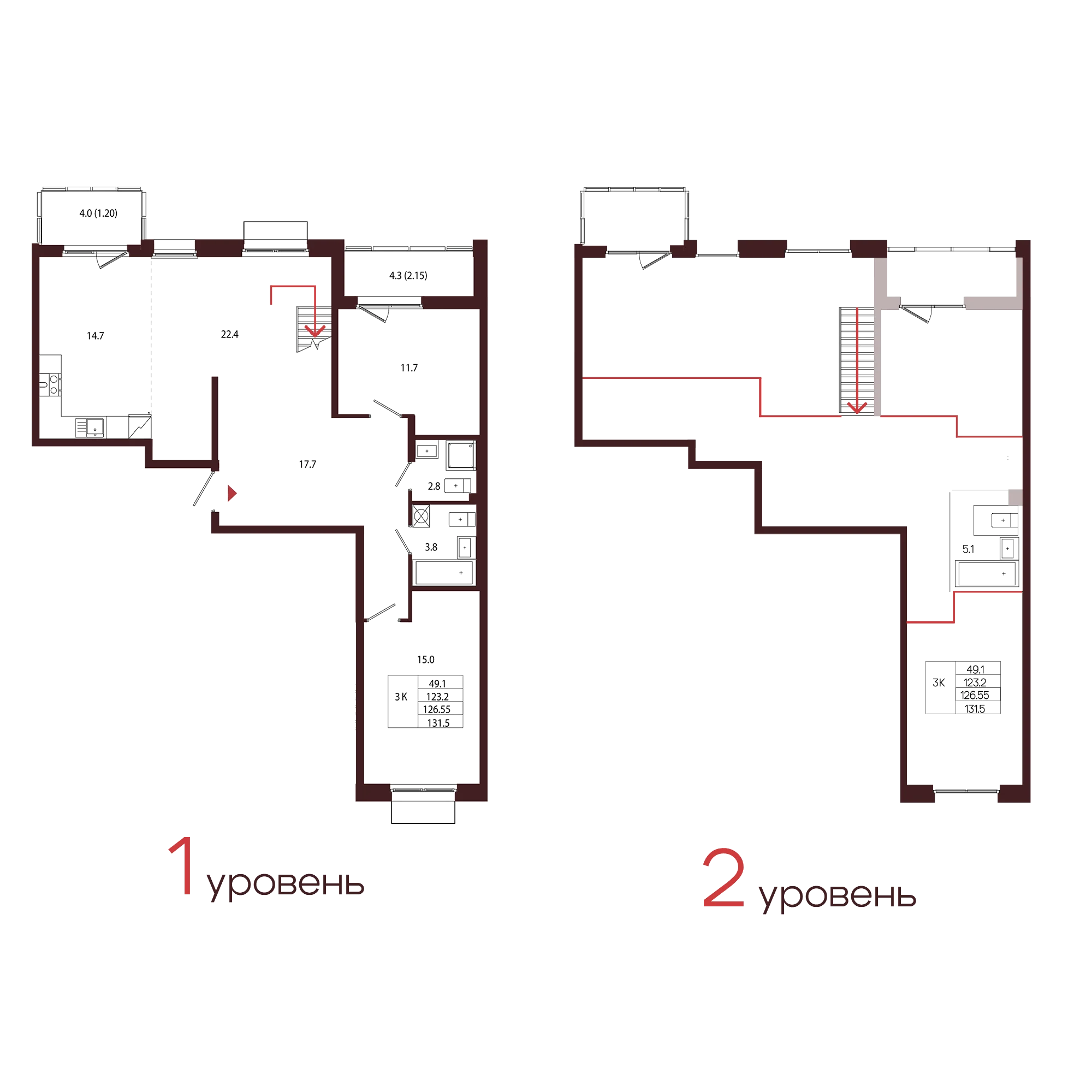 Планировка 3-комнатная 126,5 м² в ЖК «Город-парк «Лисино» — Город-парк «Лисино»