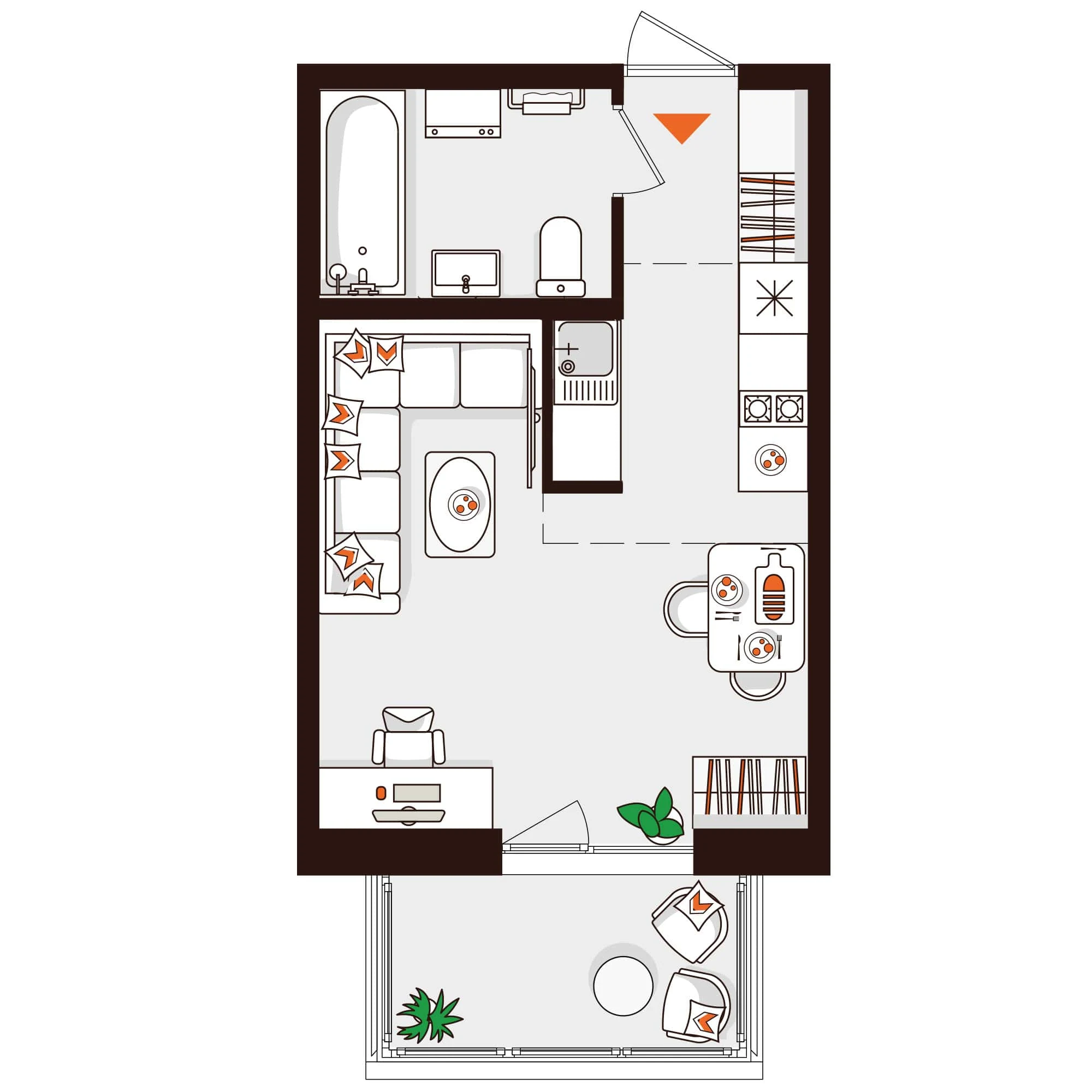 Планировка 1-комнатная 27,1 м² в ЖК «Город-парк «Лисино» — Город-парк «Лисино»