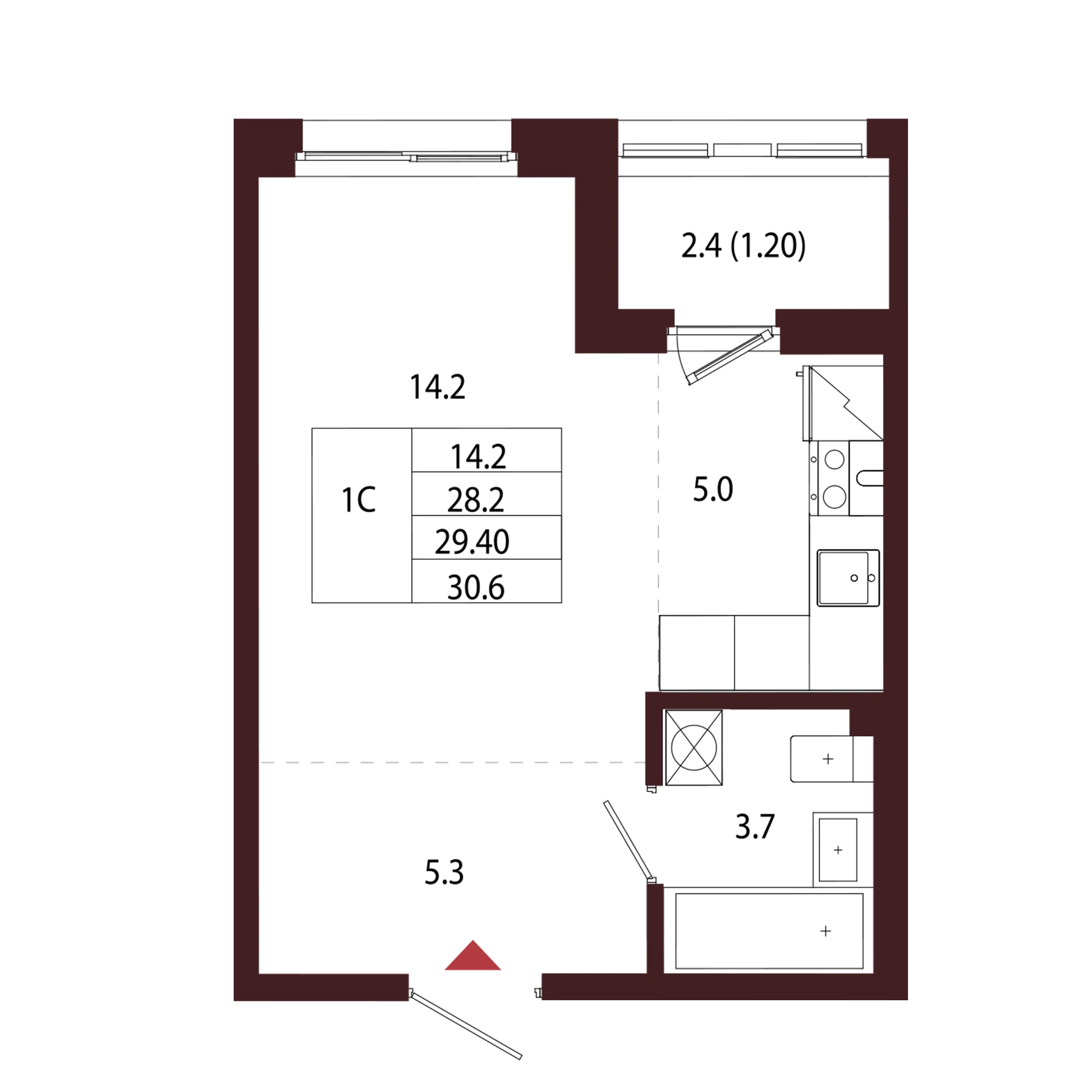 Планировка 1-комнатная 29,4 м² в ЖК «Город-парк «Лисино» — Город-парк «Лисино»