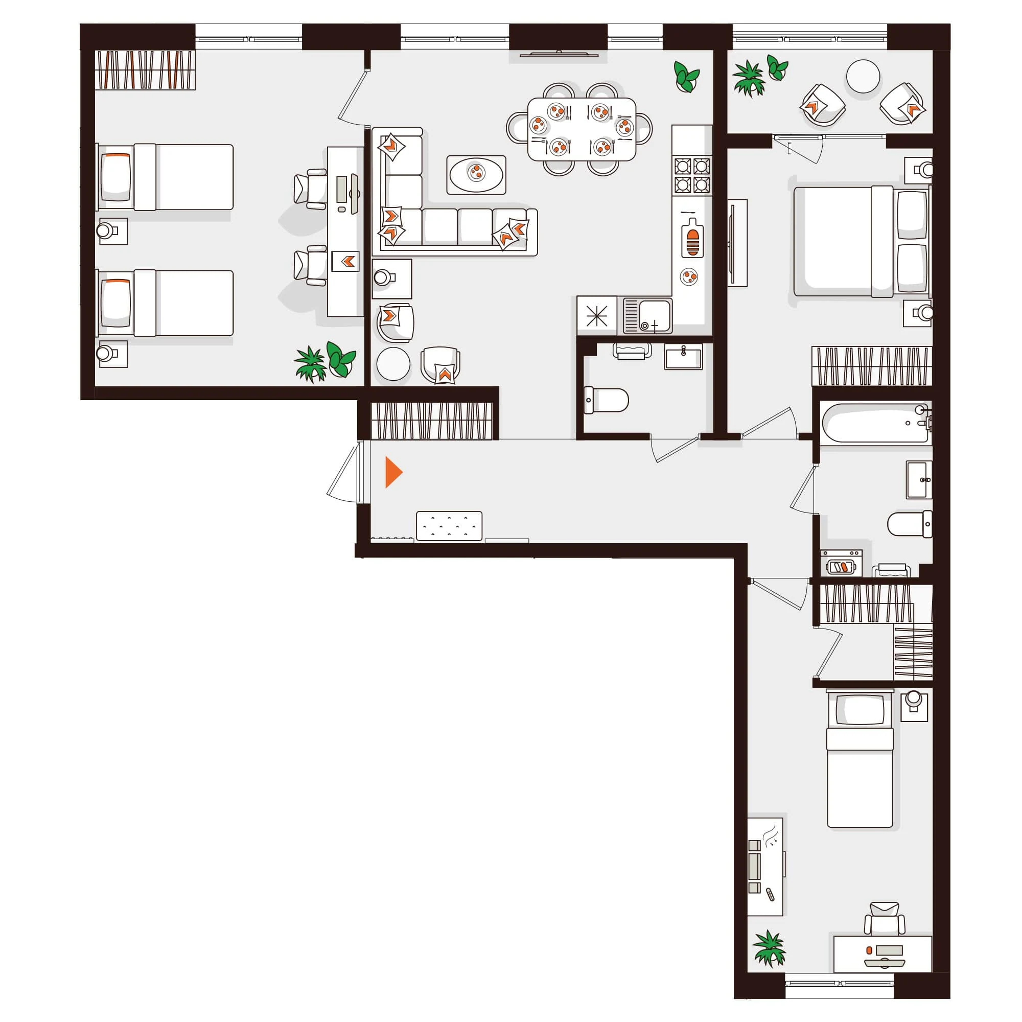Планировка 3-комнатная 98,3 м² в ЖК «Город-парк «Лисино» — Город-парк «Лисино»