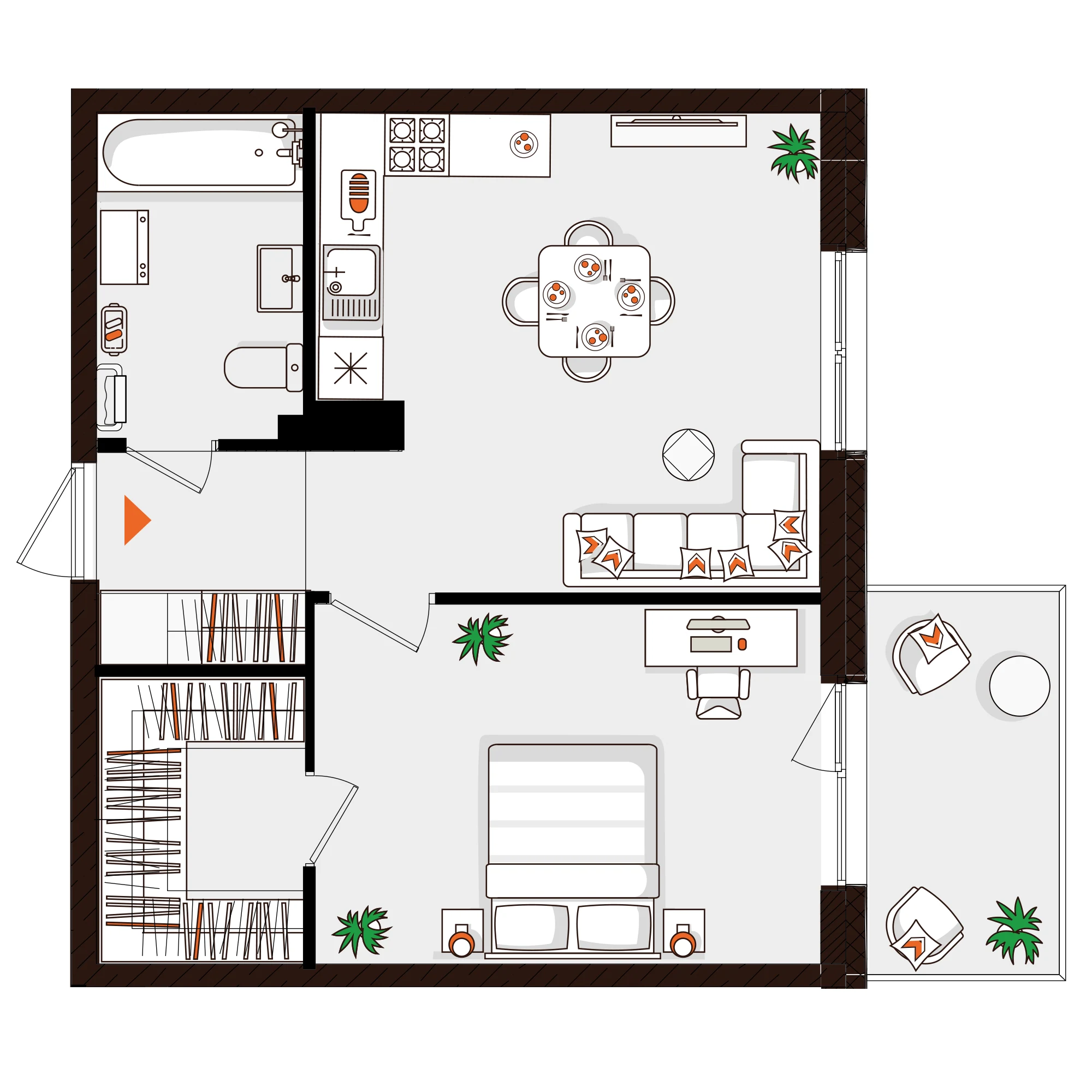 Планировка 1-комнатная 42,9 м² в ЖК «Город-парк «Лисино» — Город-парк «Лисино»