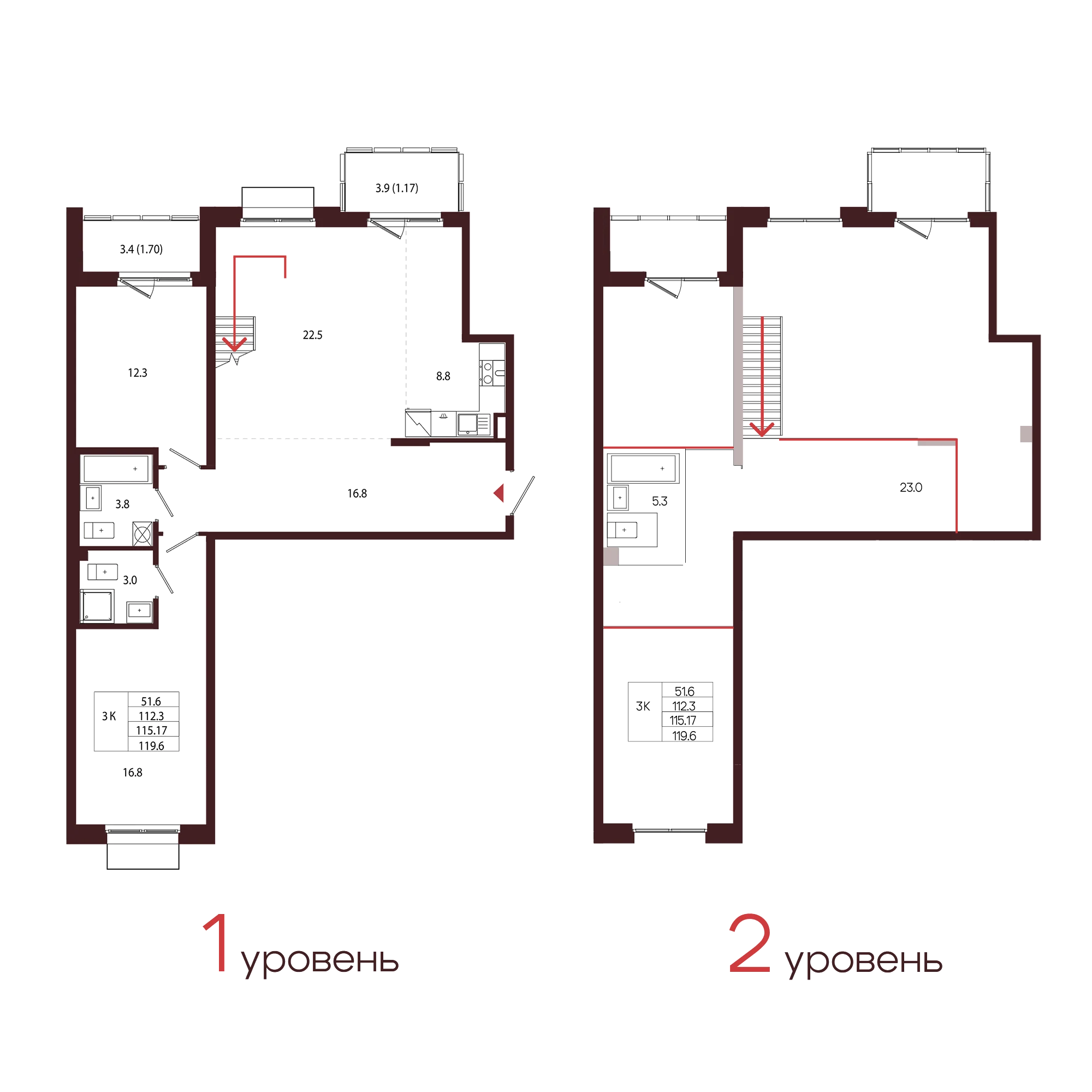 Планировка 3-комнатная 115,2 м² в ЖК «Город-парк «Лисино» — Город-парк «Лисино»