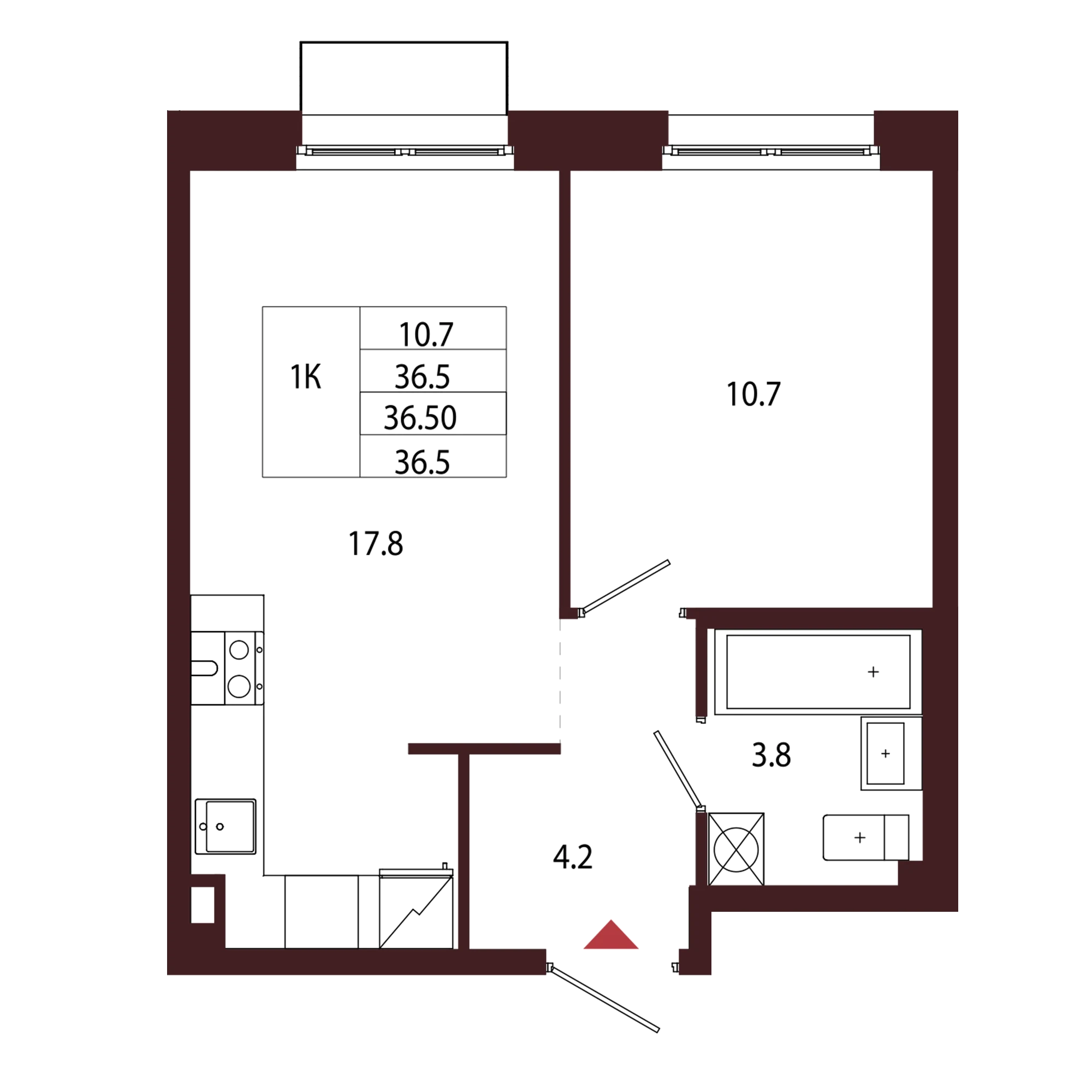 Планировка 1-комнатная 36,5 м² в ЖК «Город-парк «Лисино» — Город-парк «Лисино»